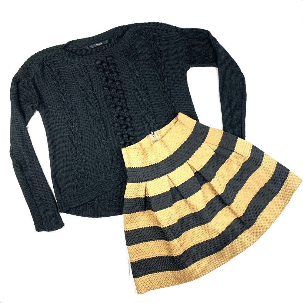 Anthropologie Neslay black tan stripe short skirt